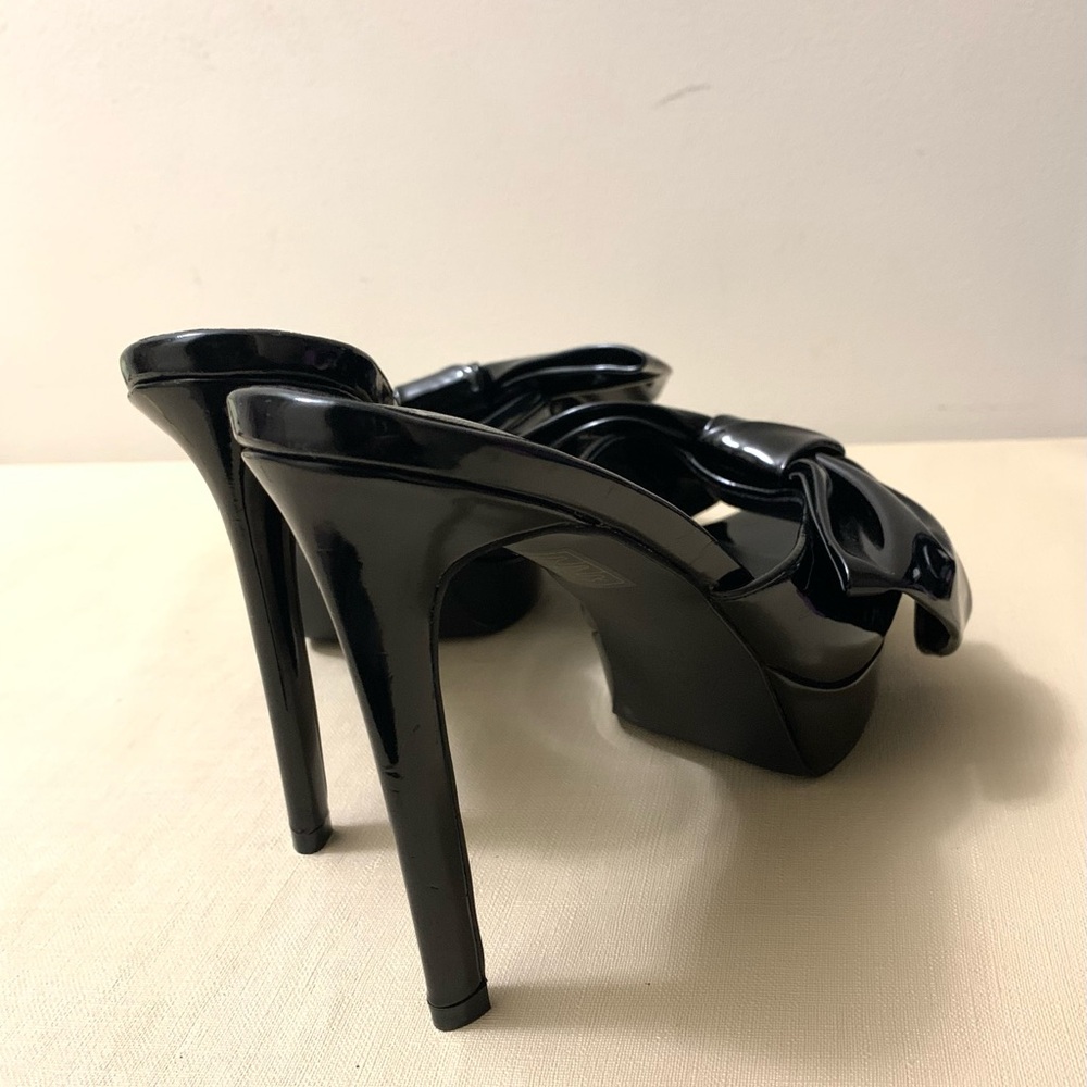 London Rag Black My Time Patent Pu Bow Detail High Heeled Black Sandal Wmns 8.5 - Picture 7 of 12